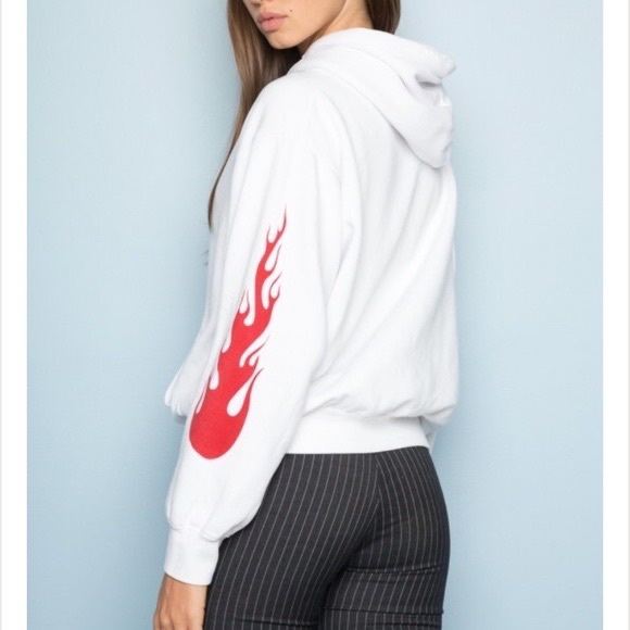 Brandy Melville White Ted Flame Christy Hoodie - Picture 3 of 8